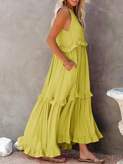 ANETA | Elegancka sukienka bez rękawów z falbankami