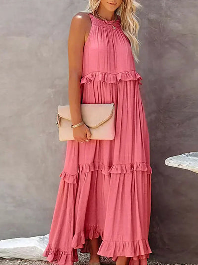 ANETA | Elegancka sukienka bez rękawów z falbankami